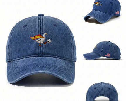 Spain Soccer Goose Washed Cotton Baseball Cap Spanish Flag Patriotic Football Fan Graphic