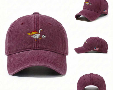 Spain Soccer Goose Washed Cotton Baseball Cap Spanish Flag Patriotic Football Fan Graphic