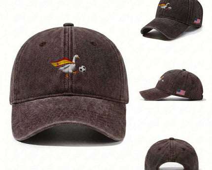 Spain Soccer Goose Washed Cotton Baseball Cap Spanish Flag Patriotic Football Fan Graphic