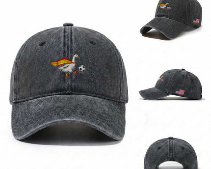 Spain Soccer Goose Washed Cotton Baseball Cap Spanish Flag Patriotic Football Fan Graphic