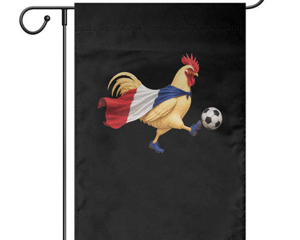 Funny France Soccer Garden Flag Rooster Wearing French Flag Patriotic Football Fan Graphic