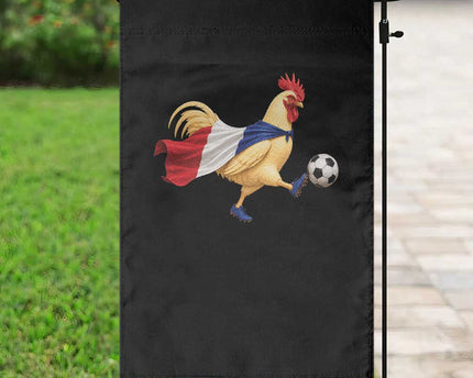 Funny France Soccer Garden Flag Rooster Wearing French Flag Patriotic Football Fan Graphic