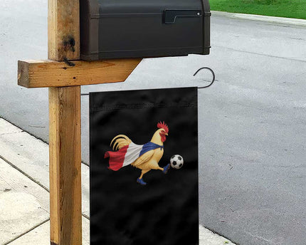 Funny France Soccer Garden Flag Rooster Wearing French Flag Patriotic Football Fan Graphic