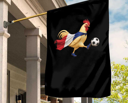 Funny France Soccer Garden Flag Rooster Wearing French Flag Patriotic Football Fan Graphic