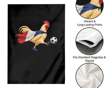 Funny France Soccer Garden Flag Rooster Wearing French Flag Patriotic Football Fan Graphic