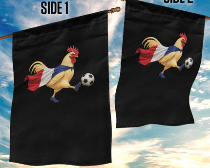 Funny France Soccer Garden Flag Rooster Wearing French Flag Patriotic Football Fan Graphic