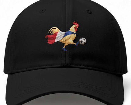 Funny France Soccer Baseball Cap Rooster Wearing French Flag Patriotic Football Fan Graphic
