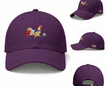 Funny France Soccer Baseball Cap Rooster Wearing French Flag Patriotic Football Fan Graphic