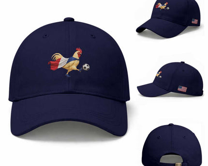 Funny France Soccer Baseball Cap Rooster Wearing French Flag Patriotic Football Fan Graphic