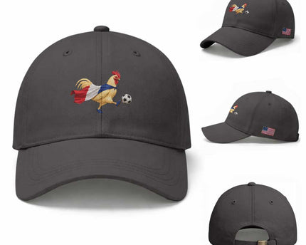 Funny France Soccer Baseball Cap Rooster Wearing French Flag Patriotic Football Fan Graphic