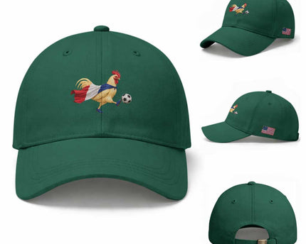 Funny France Soccer Baseball Cap Rooster Wearing French Flag Patriotic Football Fan Graphic