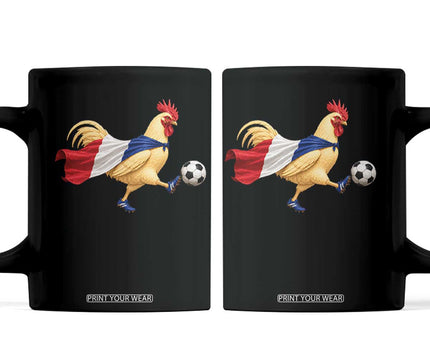 Funny France Soccer Coffee Mug Rooster Wearing French Flag Patriotic Football Fan Graphic