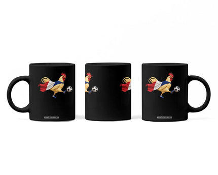 Funny France Soccer Coffee Mug Rooster Wearing French Flag Patriotic Football Fan Graphic