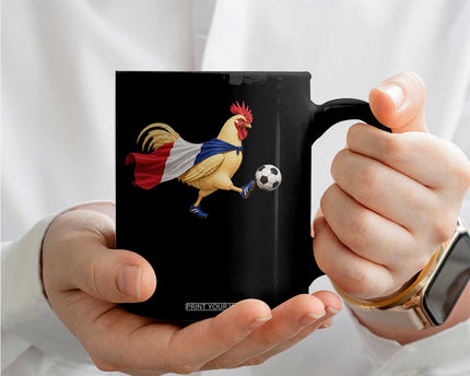 Funny France Soccer Coffee Mug Rooster Wearing French Flag Patriotic Football Fan Graphic