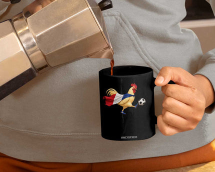 Funny France Soccer Coffee Mug Rooster Wearing French Flag Patriotic Football Fan Graphic
