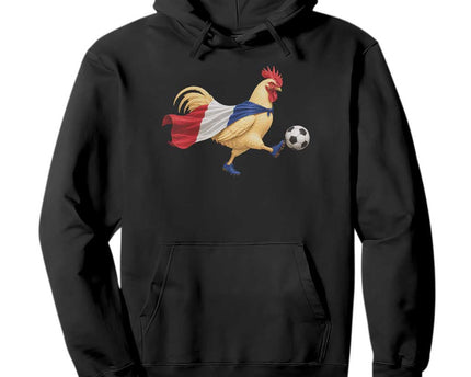 Funny France Soccer Hoodie Rooster Wearing French Flag Patriotic Football Fan Graphic