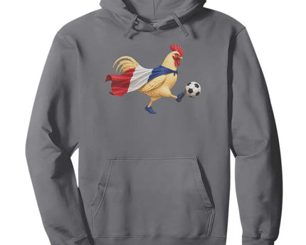 Funny France Soccer Hoodie Rooster Wearing French Flag Patriotic Football Fan Graphic