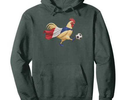 Funny France Soccer Hoodie Rooster Wearing French Flag Patriotic Football Fan Graphic