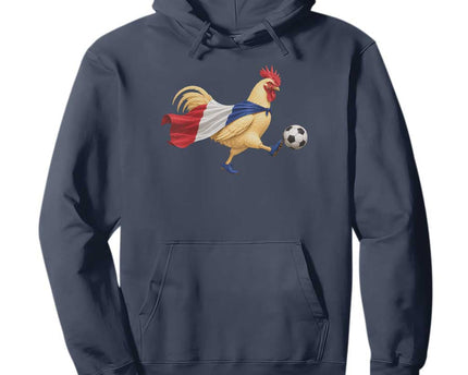 Funny France Soccer Hoodie Rooster Wearing French Flag Patriotic Football Fan Graphic