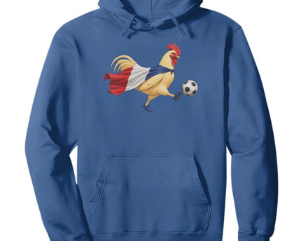 Funny France Soccer Hoodie Rooster Wearing French Flag Patriotic Football Fan Graphic