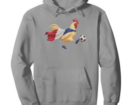 Funny France Soccer Hoodie Rooster Wearing French Flag Patriotic Football Fan Graphic