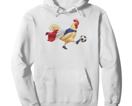 Funny France Soccer Hoodie Rooster Wearing French Flag Patriotic Football Fan Graphic
