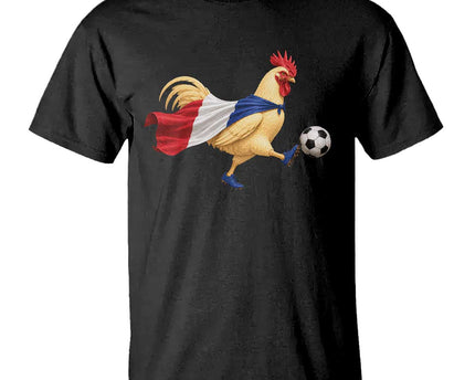 Funny France Soccer T-Shirt Rooster Wearing French Flag Patriotic Football Fan Graphic