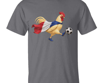 Funny France Soccer T-Shirt Rooster Wearing French Flag Patriotic Football Fan Graphic