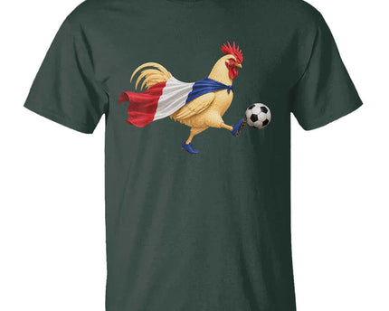 Funny France Soccer T-Shirt Rooster Wearing French Flag Patriotic Football Fan Graphic