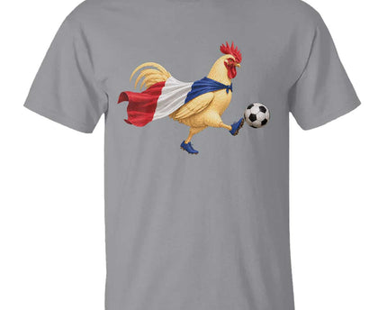 Funny France Soccer T-Shirt Rooster Wearing French Flag Patriotic Football Fan Graphic
