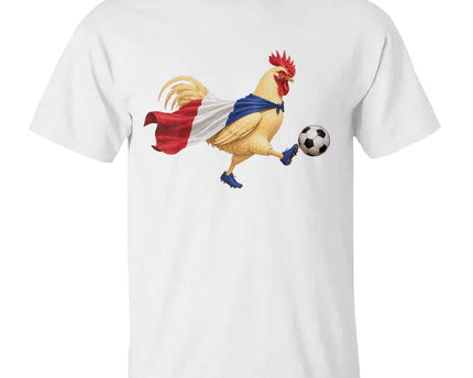 Funny France Soccer T-Shirt Rooster Wearing French Flag Patriotic Football Fan Graphic