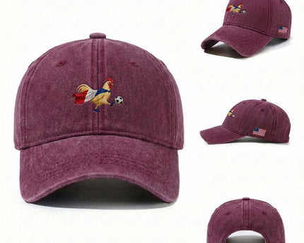 Funny France Soccer Washed Cotton Baseball Cap Rooster Wearing French