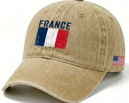Vintage France Flag Distressed French Pride Patriotic Soccer Fan Graphic Washed Cotton Baseball Cap