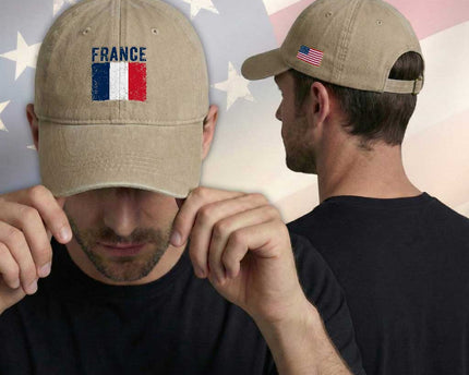 Vintage France Flag Distressed French Pride Patriotic Soccer Fan Graphic Washed Cotton Baseball Cap
