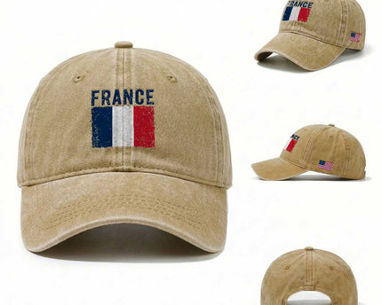 Vintage France Flag Distressed French Pride Patriotic Soccer Fan Graphic Washed Cotton Baseball Cap