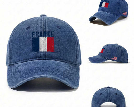 Vintage France Flag Distressed French Pride Patriotic Soccer Fan Graphic Washed Cotton Baseball Cap