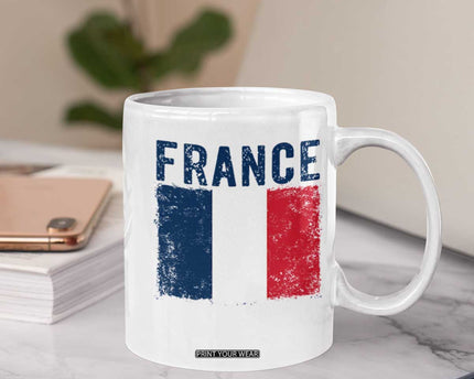 Vintage France Flag Distressed French Pride Patriotic Soccer Fan Graphic Coffee Mug