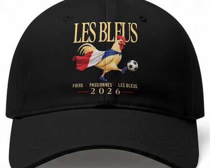 Les Bleus 2026 France Soccer Baseball Cap Rooster Wearing French Flag Patriotic Football Fan Graphic