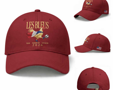 Les Bleus 2026 France Soccer Baseball Cap Rooster Wearing French Flag Patriotic Football Fan Graphic