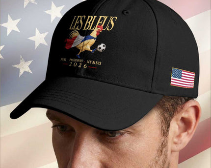 Les Bleus 2026 France Soccer Baseball Cap Rooster Wearing French Flag Patriotic Football Fan Graphic