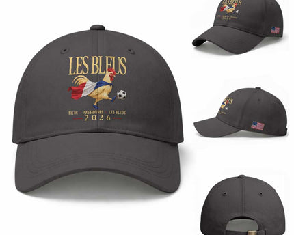 Les Bleus 2026 France Soccer Baseball Cap Rooster Wearing French Flag Patriotic Football Fan Graphic