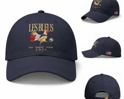 Les Bleus 2026 France Soccer Baseball Cap Rooster Wearing French Flag Patriotic Football Fan Graphic