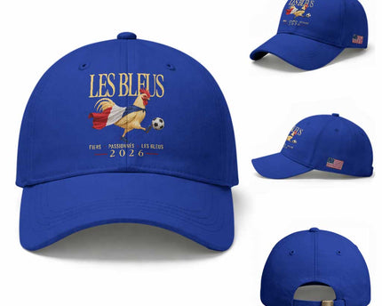 Les Bleus 2026 France Soccer Baseball Cap Rooster Wearing French Flag Patriotic Football Fan Graphic