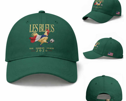 Les Bleus 2026 France Soccer Baseball Cap Rooster Wearing French Flag Patriotic Football Fan Graphic