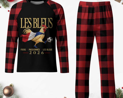 Les Bleus 2026 France Soccer Plaid Pajama Set Rooster Wearing French Flag