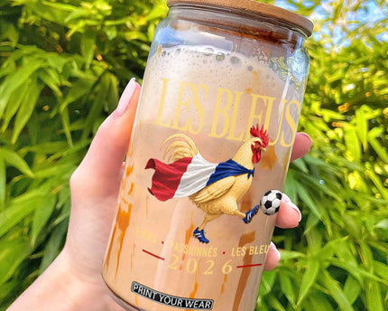 Les Bleus 2026 France Soccer Glass Can Rooster Wearing French Flag