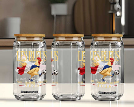 Les Bleus 2026 France Soccer Glass Can Rooster Wearing French Flag