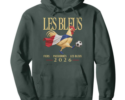 Les Bleus 2026 France Soccer Hoodie Rooster Wearing French Flag