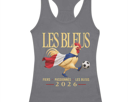 Les Bleus 2026 France Soccer Racerback Tank Top Rooster Wearing French Flag