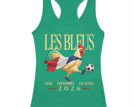 Les Bleus 2026 France Soccer Racerback Tank Top Rooster Wearing French Flag